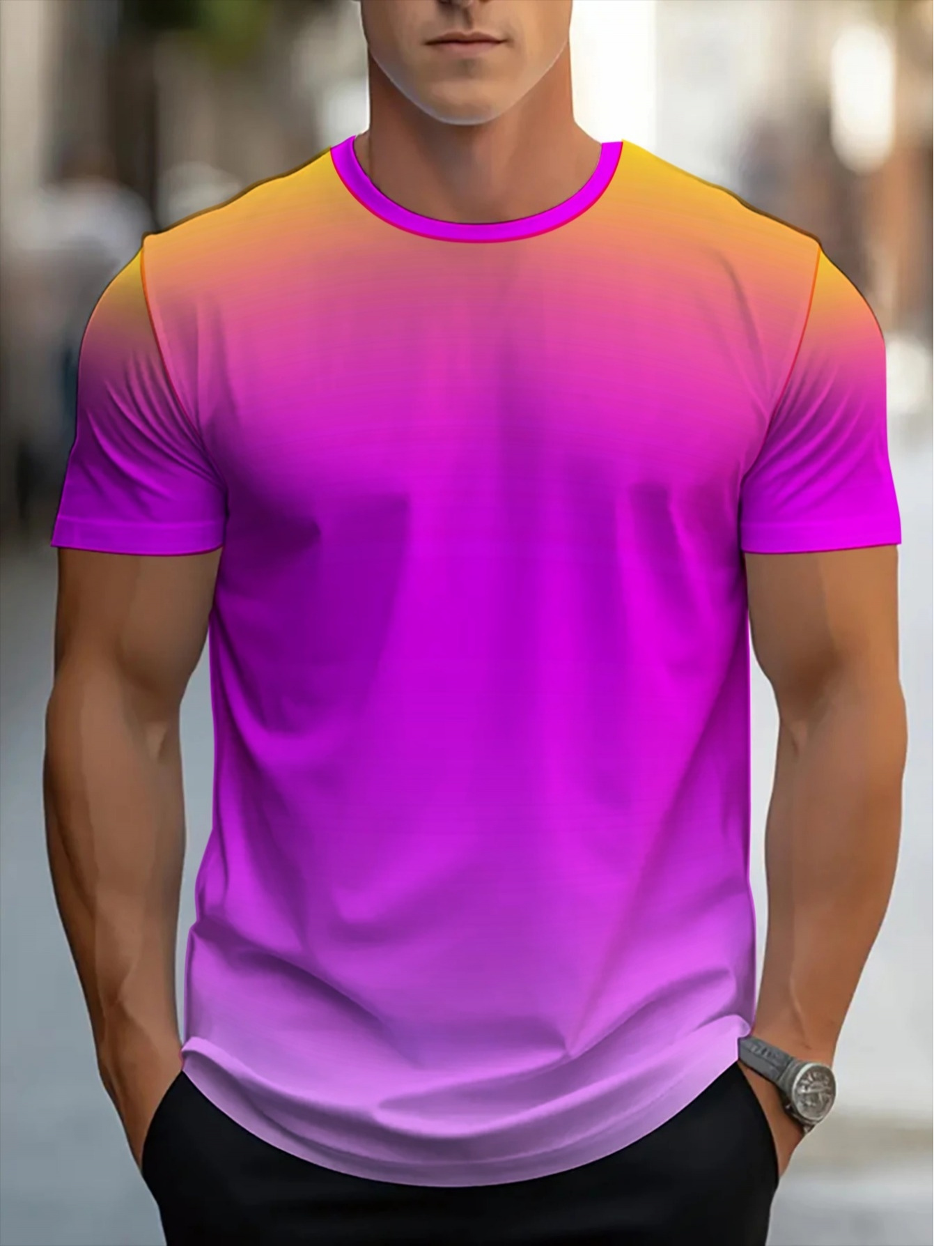 T Shirt Dry Fit - Kaos Olahraga Kerah Bulat Gradasi Oranye